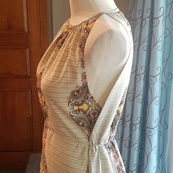 ⬇️ MM Couture dress, cut out open back yellow & green paisley maxi - Picture 8 of 16